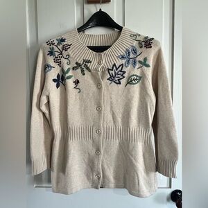 Architect Cream Cardigan with Blue and Green Embroidered Florals